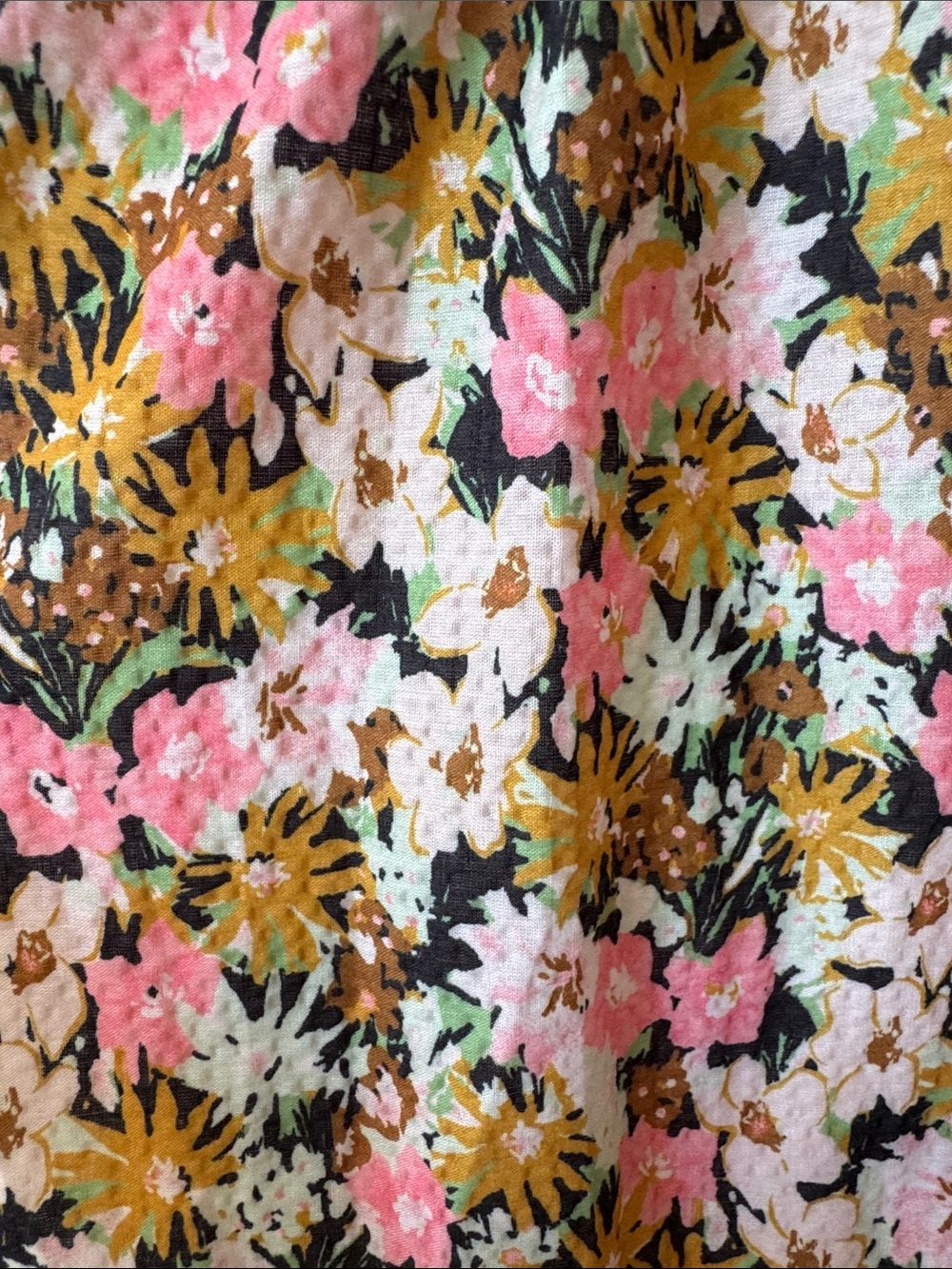 THML Pink and Gold Floral Seersucker Tiered Babydoll Dress Pockets XL - Picture 2 of 8